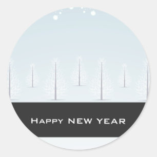 Happy New Year Trees Classic Round Sticker