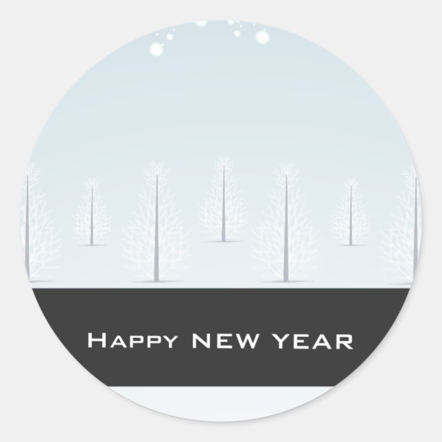 Happy New Year Trees Classic Round Sticker (Front)