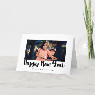 Happy New Year trendy black font family photo Holiday Card