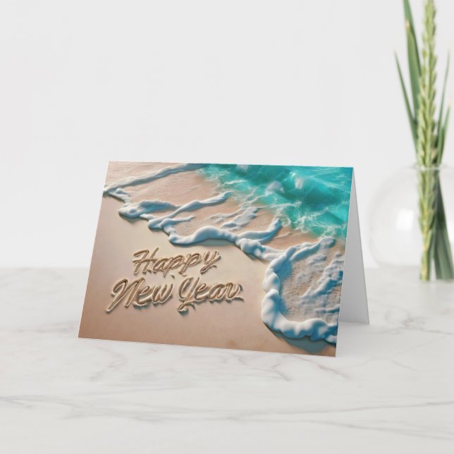 Happy New Year Tropical Beach Holiday Card (Front)