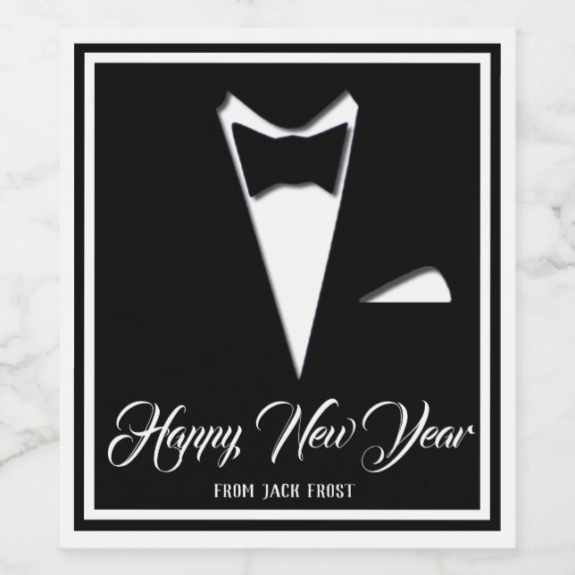 Happy New Year Tuxedo (Or Your Text) Wine Label (Single Label)
