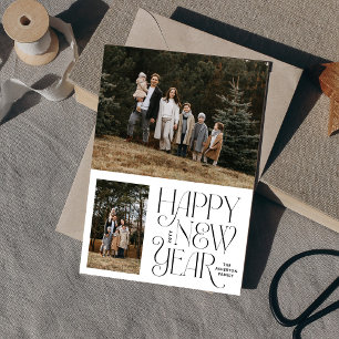 Happy new year two photo simple elegant holiday card