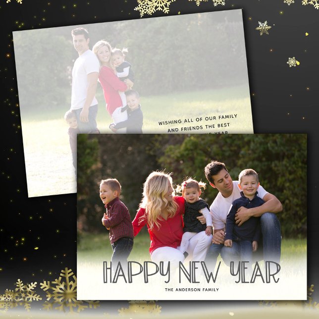 Happy New Year Typography 2 Photo Holiday Card (Creator Uploaded)