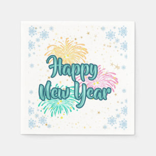 Happy New Year Typography Celebration Napkin