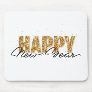 Happy New Year Typography Gold Letters Mouse Mat