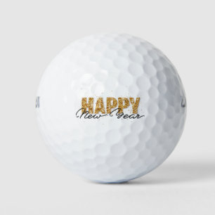 Happy New Year Typography Gold Letters New YearArt Golf Balls