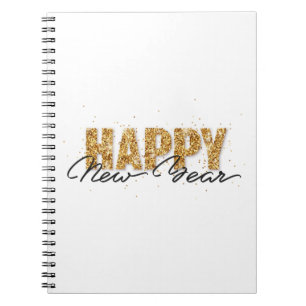 Happy New Year Typography Gold Letters New YearArt Notebook