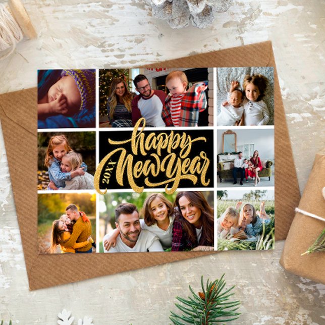 Happy New Year Typography Photo Collage Postcard (Creator Uploaded)