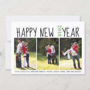 Happy New Year typography photo collage sage green Holiday Card