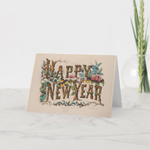  Happy New Year, Vintage Currier & Ives Print Card
