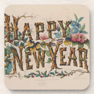  Happy New Year, Vintage Currier & Ives Print Coaster