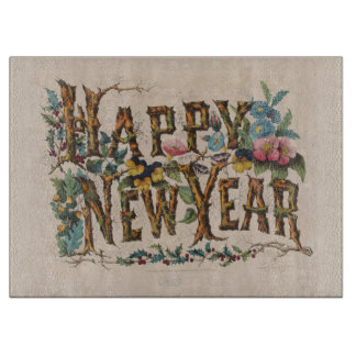  Happy New Year, Vintage Currier & Ives Print Cutting Board