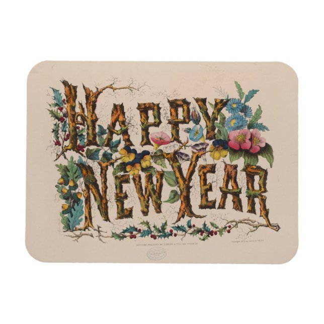  Happy New Year, Vintage Currier & Ives Print Magnet (Horizontal)