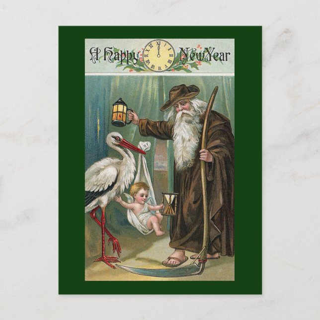 Happy New Year Vintage Holiday Postcard (Front)