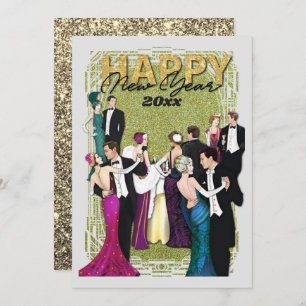 Happy New Year Vintage Retro Art Deco Holiday Card