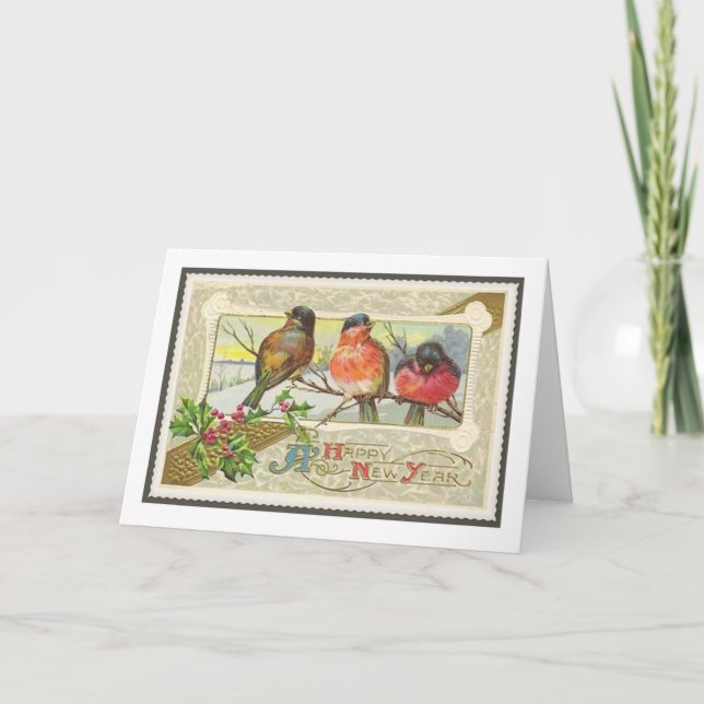 Happy New Year Vintage Robin Card (Front)