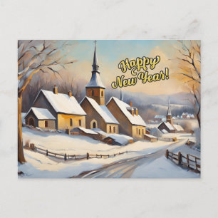 Happy New Year Vintage Winter Church  Holiday Postcard