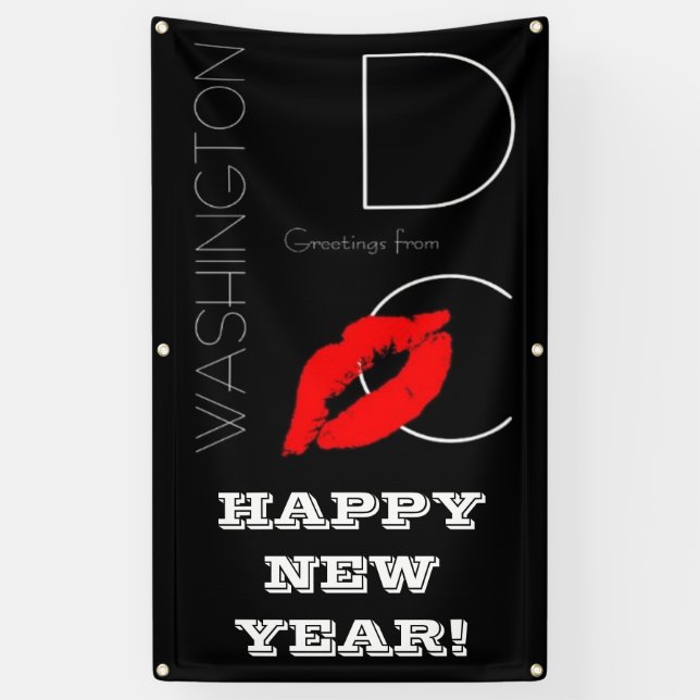 Happy New Year! Washington DC Red Lipstick Kiss Banner (Vertical)