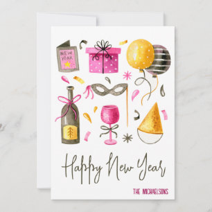Happy New Year Watercolor Holiday Card