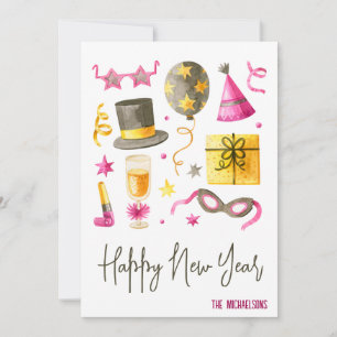 Happy New Year Watercolor Holiday Card