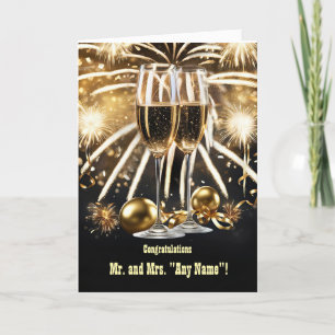Happy New Year Wedding Champagne and Fireworks  Card