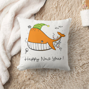 happy new year - whale lover cushion