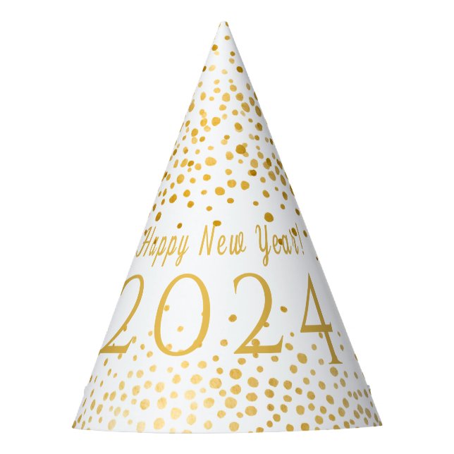 Happy New Year White Faux Gold Confetti Holiday Party Hat (Front)
