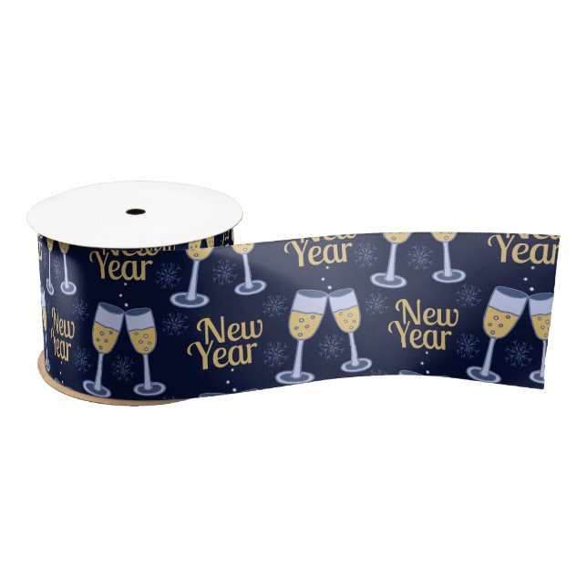 HAPPY NEW YEAR & WINE CHRISTMAS CUSTOM MONOGRAM SATIN RIBBON (Spool)