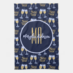 HAPPY NEW YEAR & WINE CHRISTMAS CUSTOM MONOGRAM TEA TOWEL