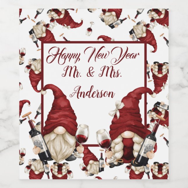 Happy New Year Wine Gnomes Wine Label (Single Label)