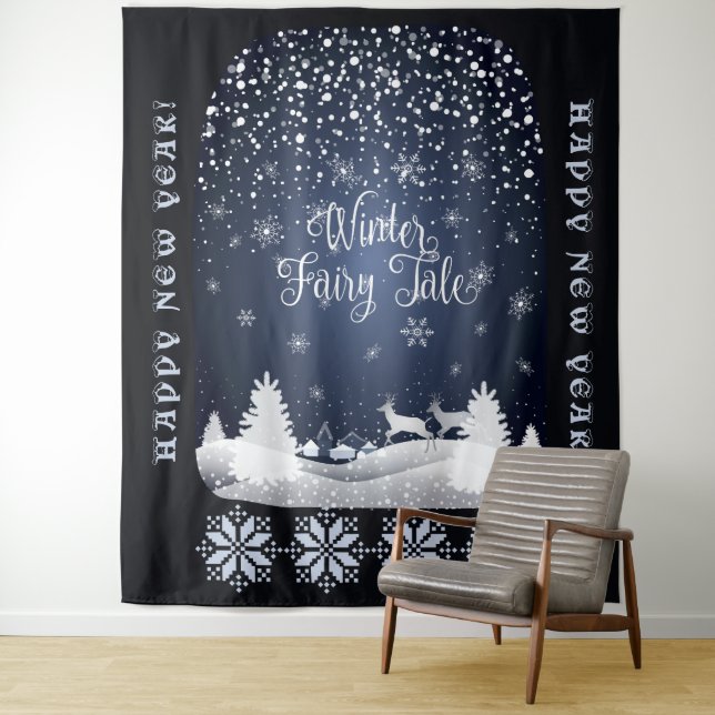 Happy New Year! Winter Fairy Tale Fantasy Night Tapestry (In Situ)