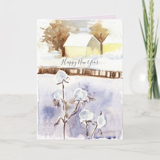 Happy New Year Winter Snow House Card (Front)