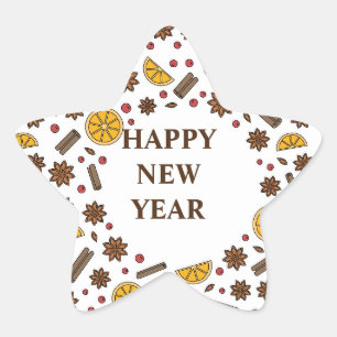 Happy new year winter spices star sticker