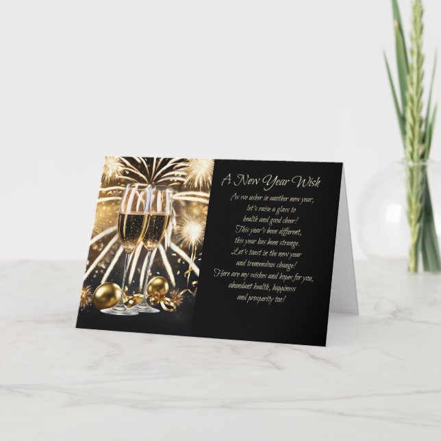 Happy New Year Wish Health Happiness Champagne Holiday Card (Front)