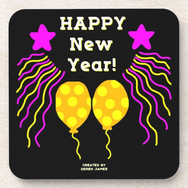 Happy New Year Wishes Hard Plastic Coaster (Front)