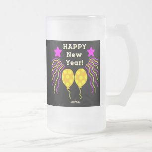 Happy New Year Wishes Large Frosted Glass Mug