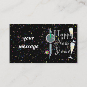 Happy New Year With Champagne & Confetti Business Card