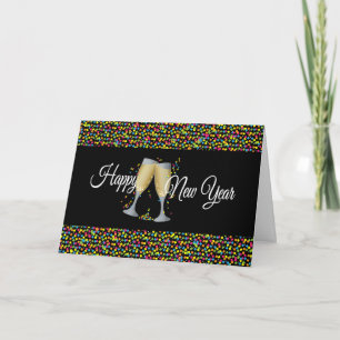 Happy New Year with Champagne & Confetti Holiday Card