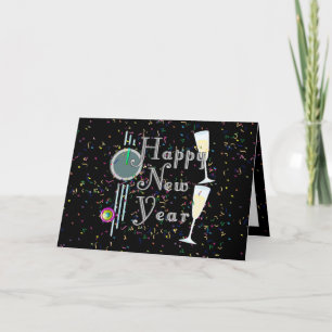 Happy New Year with Champagne & Confetti Holiday Card