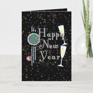 Happy New Year with Champagne & Confetti Holiday Card