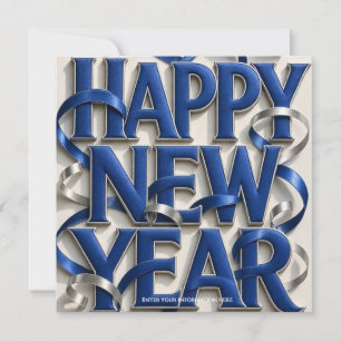 Happy New Year with Elegant Metallic Ribbons style Invitation