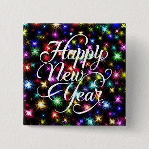 Happy New Year with Fireworks Background-23756 15 Cm Square Badge