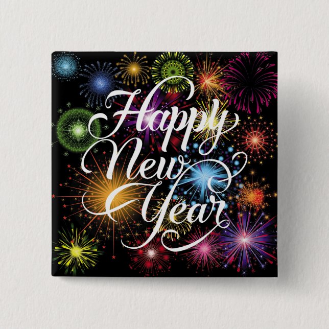 Happy New Year with Fireworks Background-23756 15 Cm Square Badge (Front)