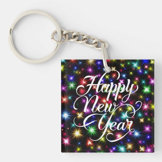 Happy New Year with Fireworks Background-23756 Key Ring (Front)
