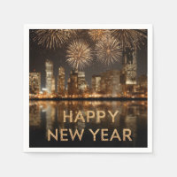 "Happy New Year" with Fireworks over a City