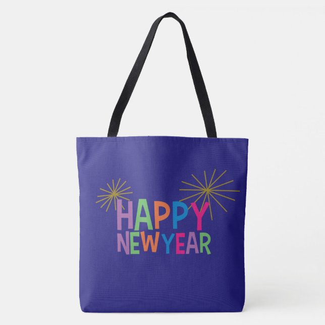 Happy New Year with Fireworks Tote Bag (Front)