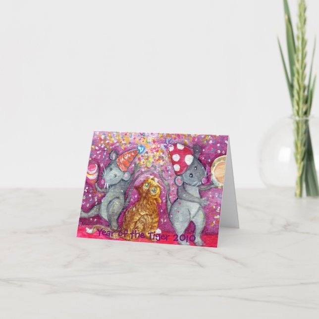 Happy New Year with Rats and a Cat Holiday Card (Front)