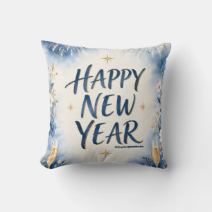 Happy New Year with Soft Watercolor Celebration Cushion