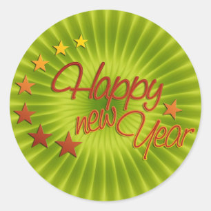 HAPPY NEW YEAR with starlight + your background Classic Round Sticker