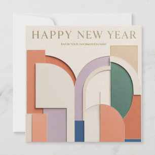 Happy New year with Vibrant Layered Paper Art Invitation